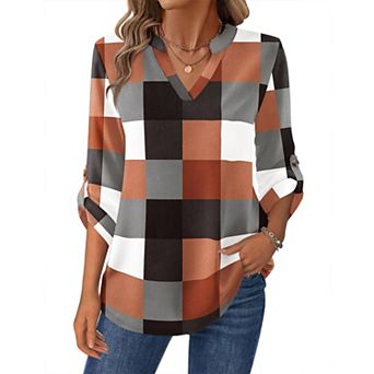 Zeagoo Women's Shirts Dressy Casual Long Sleeve Tops V Neck Floral Blouses Business Work Tee Tshirts