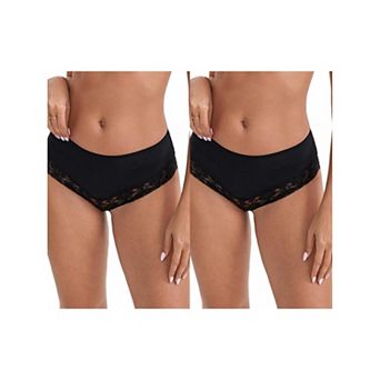 2 Packs Women's Lace Trim Leopard Print Ultra-Thin Mid Rise Hipsters Elastic Lightweight Briefs