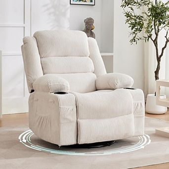 Oversized 360° Swivel Rocker Recliner Chair ,Deep Seat Lounge with Cup Holders and Side Pockets