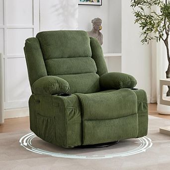 Oversized 360° Swivel Rocker Recliner Chair ,Deep Seat Lounge with Cup Holders and Side Pockets