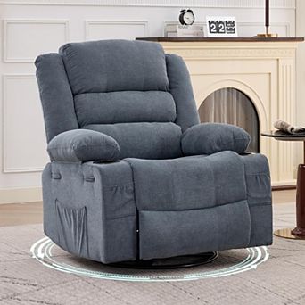 Oversized 360° Swivel Rocker Recliner Chair ,Deep Seat Lounge with Cup Holders and Side Pockets