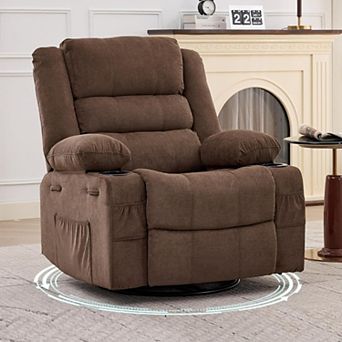 Oversized 360° Swivel Rocker Recliner Chair ,Deep Seat Lounge with Cup Holders and Side Pockets