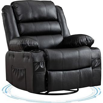 Oversized 360° Swivel Rocker Recliner Chair ,Deep Seat Lounge with Cup Holders and Side Pockets