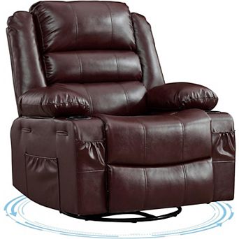 Oversized 360° Swivel Rocker Recliner Chair ,Deep Seat Lounge with Cup Holders and Side Pockets