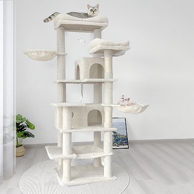 Heybly 68 Inch Multi-Level Cat Tree Tower with Hammocks,Hanging Basket, Cat Cave,Removable Cushions