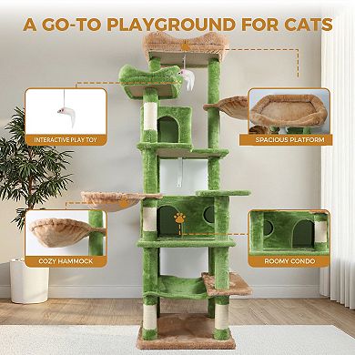 Heybly 68 Inch Multi-Level Cat Tree Tower with Hammocks,Hanging Basket, Cat Cave,Removable Cushions