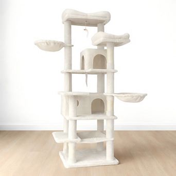 Heybly 68 Inch Multi-Level Cat Tree Tower with Hammocks,Hanging Basket, Cat Cave,Removable Cushions