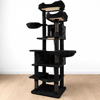 Heybly 68 Inch Multi-Level Cat Tree Tower with Hammocks,Hanging Basket, Cat Cave,Removable Cushions