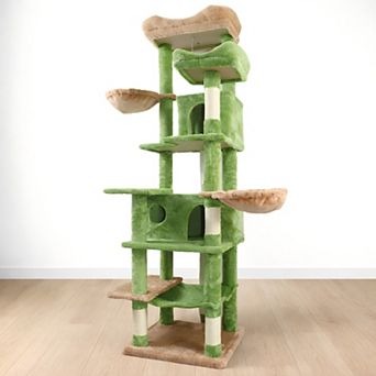 Heybly 68 Inch Multi-Level Cat Tree Tower with Hammocks,Hanging Basket, Cat Cave,Removable Cushions