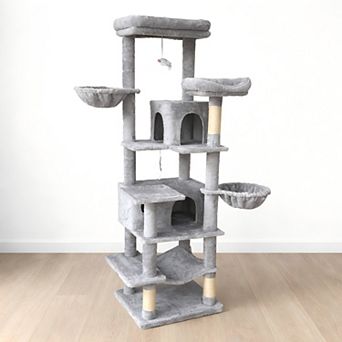 Heybly 68 Inch Multi-Level Cat Tree Tower with Hammocks,Hanging Basket, Cat Cave,Removable Cushions