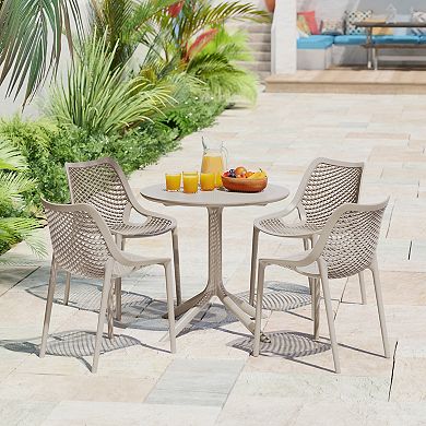 5-Piece Modern Round Patio Dining Table Set with Stackable Patio Dining Chairs