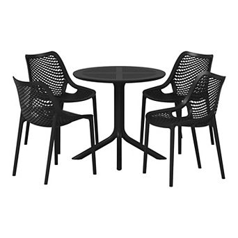 5 pc Modern Round Patio Dining Table Set with Stackable Patio Dining Chairs