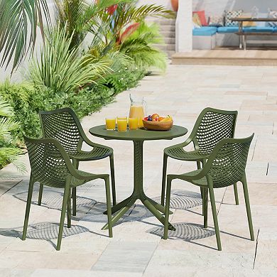 31.5" Round Plastic Outdoor Patio Dining Table for 4