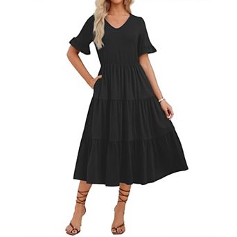 Zeagoo Women's Floral Midi Boho Dress Casual Short Sleeve A Line Long Beach Dress for Spring Summer