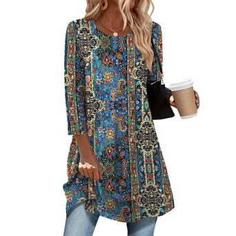 Zeagoo Women's 3/4 Sleeve Loose Fit Round Neck Tops, Summer & Fall Dressy Blouses