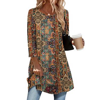 Zeagoo Women's 3/4 Sleeve Loose Fit Round Neck Tops, Summer & Fall Dressy Blouses