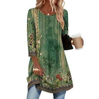 Zeagoo Women's 3/4 Sleeve Loose Fit Round Neck Tops, Summer & Fall Dressy Blouses