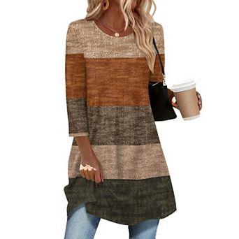 Zeagoo Women's 3/4 Sleeve Loose Fit Round Neck Tops, Summer & Fall Dressy Blouses