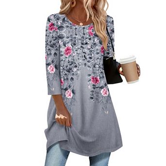 Zeagoo Women's 3/4 Sleeve Loose Fit Round Neck Tops, Summer & Fall Dressy Blouses