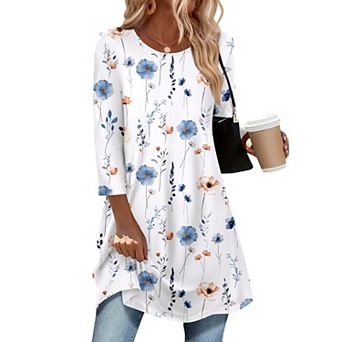 Zeagoo Women's 3/4 Sleeve Loose Fit Round Neck Tops, Summer & Fall Dressy Blouses