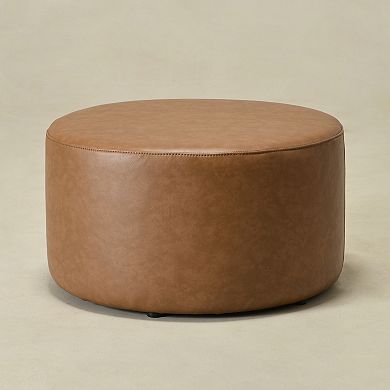 24" Faux Leather Round Upholstered Ottoman