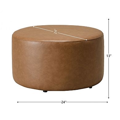 24" Faux Leather Round Upholstered Ottoman