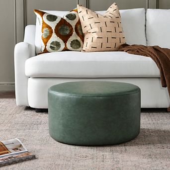24" Faux Leather Round Upholstered Ottoman