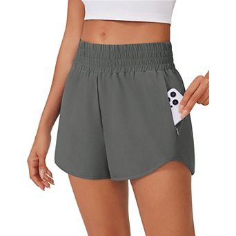 Pinspark Women's High Waisted Running Shorts Quick Dry Gym Shorts with Mesh Liner & Zip Pockets