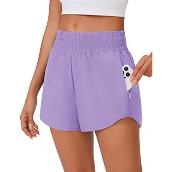 Pinspark Women's High Waisted Running Shorts Quick Dry Gym Shorts with Mesh Liner & Zip Pockets