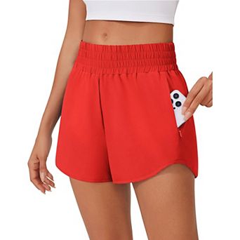 Pinspark Women's High Waisted Running Shorts Quick Dry Gym Shorts with Mesh Liner & Zip Pockets