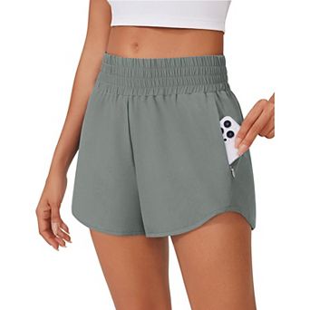 Pinspark Women's High Waisted Running Shorts Quick Dry Gym Shorts with Mesh Liner & Zip Pockets