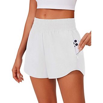 Pinspark Women's High Waisted Running Shorts Quick Dry Gym Shorts with Mesh Liner & Zip Pockets