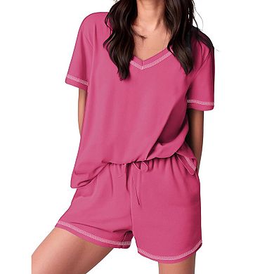 Ekouaer Womens Pajamas Sets Soft Pjs Short Sleeve Lounge Sets Casual Two Piece Pjs