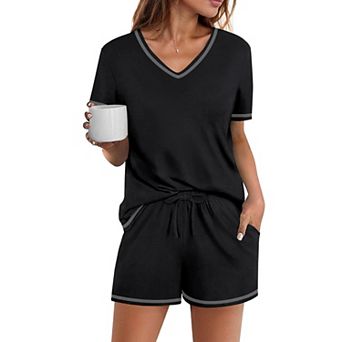 Ekouaer Womens Pajamas Sets Soft Pjs Short Sleeve Lounge Sets Casual Two Piece Pjs