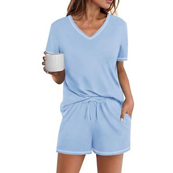 Ekouaer Womens Pajamas Sets Soft Pjs Short Sleeve Lounge Sets Casual Two Piece Pjs