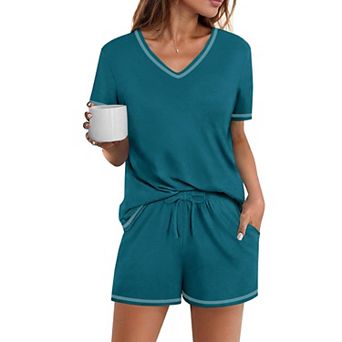 Ekouaer Womens Pajamas Sets Soft Pjs Short Sleeve Lounge Sets Casual Two Piece Pjs