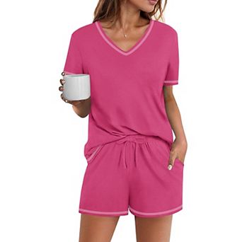 Ekouaer Womens Pajamas Sets Soft Pjs Short Sleeve Lounge Sets Casual Two Piece Pjs
