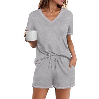 Ekouaer Womens Pajamas Sets Soft Pjs Short Sleeve Lounge Sets Casual Two Piece Pjs