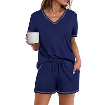 Ekouaer Womens Pajamas Sets Soft Pjs Short Sleeve Lounge Sets Casual Two Piece Pjs