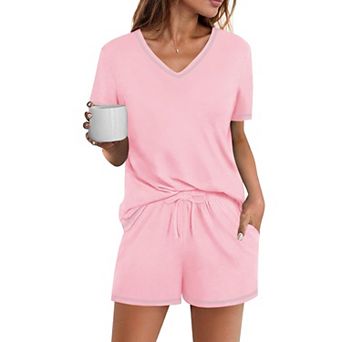Ekouaer Womens Pajamas Sets Soft Pjs Short Sleeve Lounge Sets Casual Two Piece Pjs
