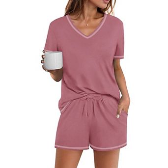 Ekouaer Womens Pajamas Sets Soft Pjs Short Sleeve Lounge Sets Casual Two Piece Pjs
