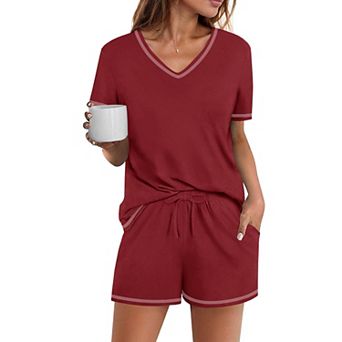 Ekouaer Womens Pajamas Sets Soft Pjs Short Sleeve Lounge Sets Casual Two Piece Pjs