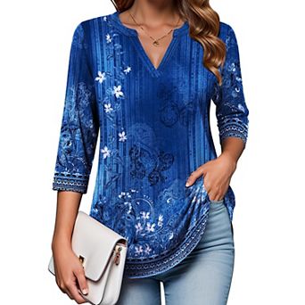 Zeagoo Women's Quarter Sleeve V-Neck Tunic Tops