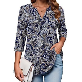 Zeagoo Women's Quarter Sleeve V-Neck Tunic Tops
