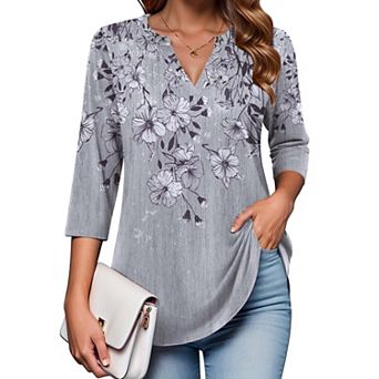 Zeagoo Women's Quarter Sleeve V-Neck Tunic Tops