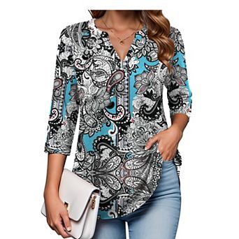 Zeagoo Women's Quarter Sleeve V-Neck Tunic Tops