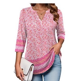 Zeagoo Women's Quarter Sleeve V-Neck Tunic Tops
