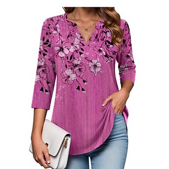 Zeagoo Women's Quarter Sleeve V-Neck Tunic Tops