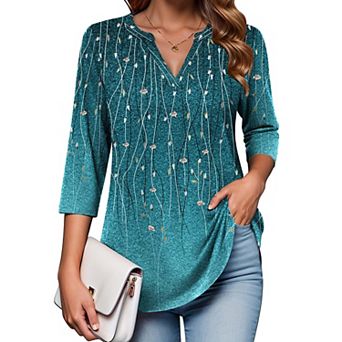 Zeagoo Women's Quarter Sleeve V-Neck Tunic Tops