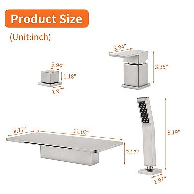 Dual Handle Tub Deck Mounted Roman Tub Faucet with Hand Shower